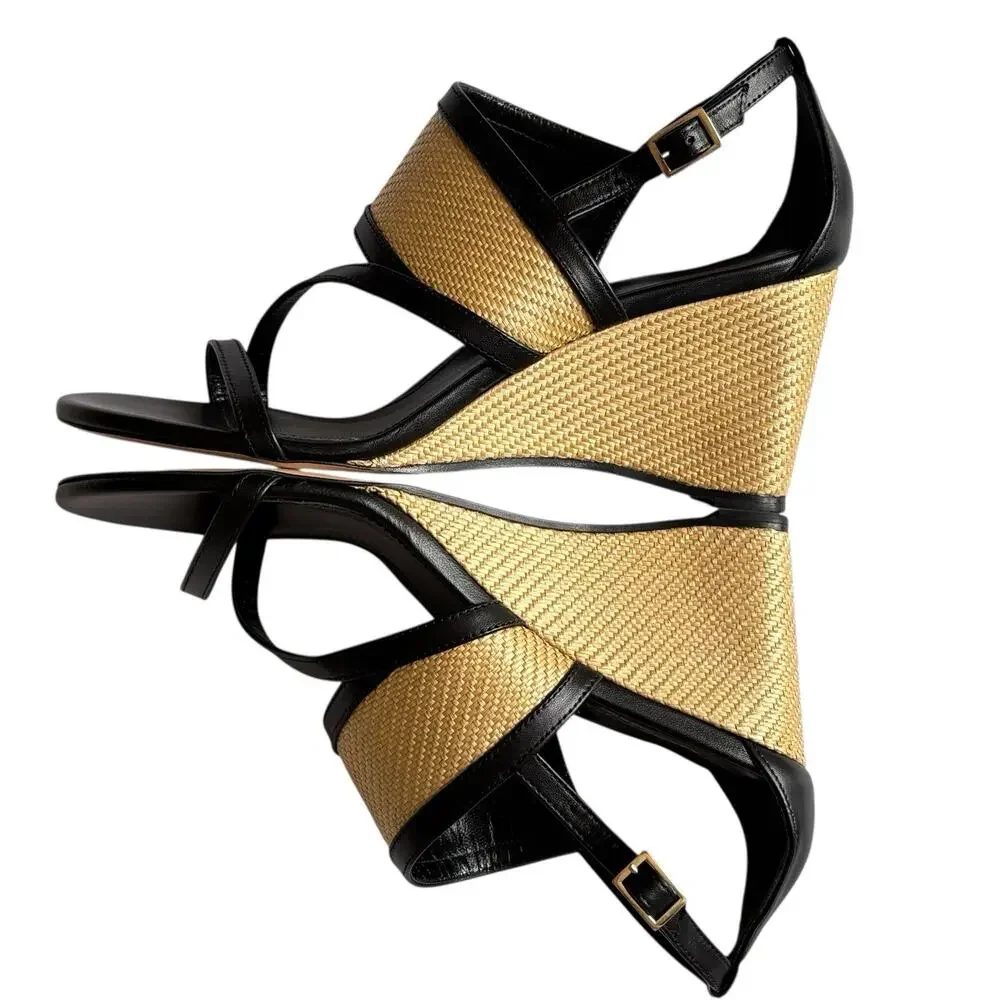 New With Box MARION PARKE Penny 70 Wedge Sandal 39.5‎ / US 9.5 Black Leather